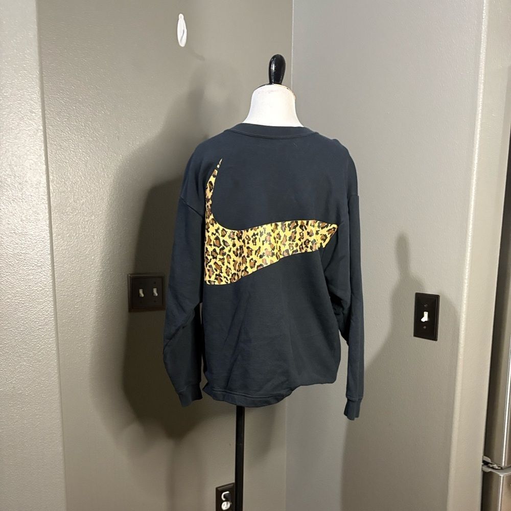 Nike Black Sweater with Leopard Print Swoosh